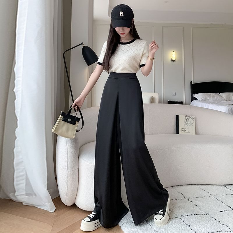 Leg Pants Wide Waist Plain High