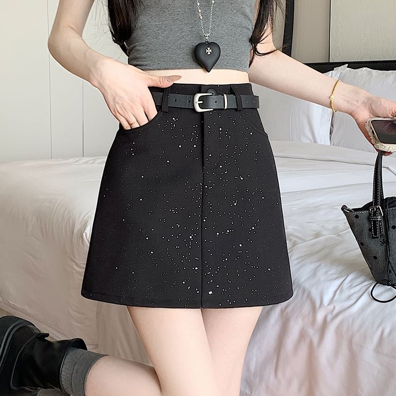 Sequin A-Line Mini Skirt High Waist