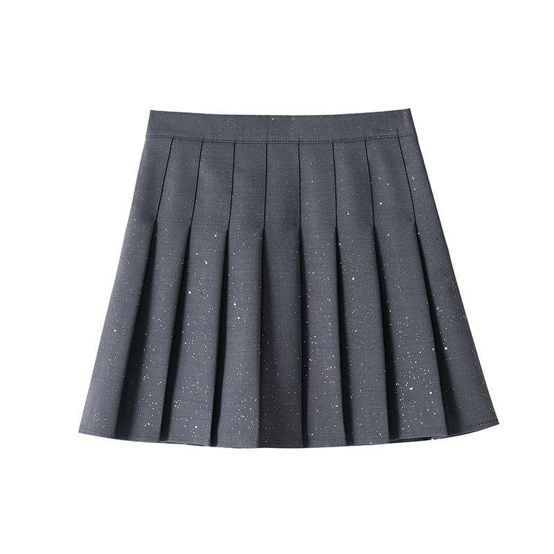 Pleated High Waist Skirt A-Line Sequin Mini