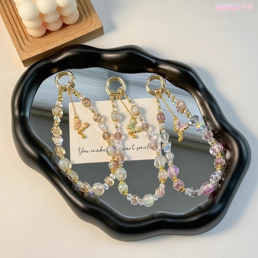 Crystal with Strap Phone Lanyard Faux Butterfly Pad