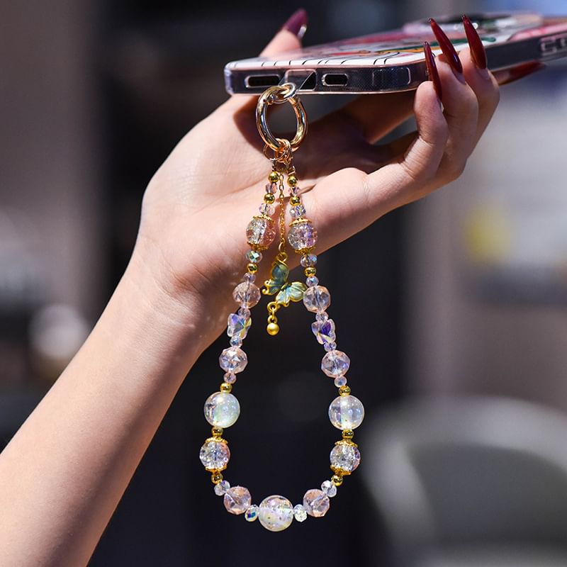 with Crystal Lanyard Butterfly Pad Faux Phone Strap