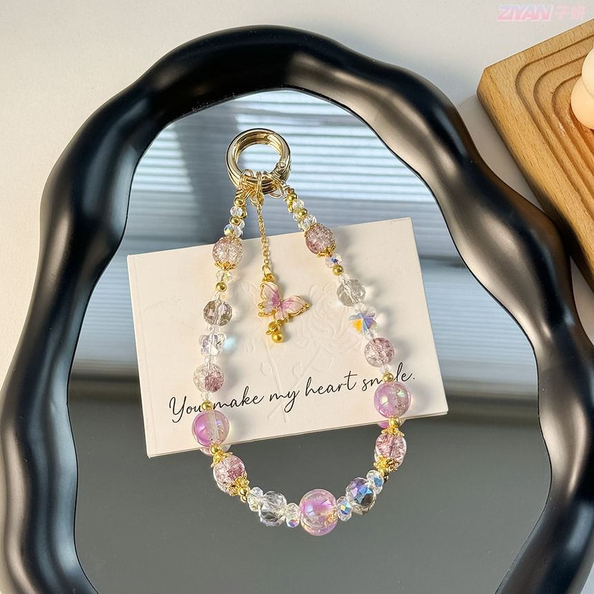 Crystal with Strap Phone Lanyard Faux Butterfly Pad