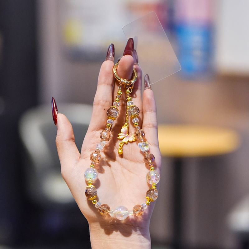 Crystal with Strap Phone Lanyard Faux Butterfly Pad