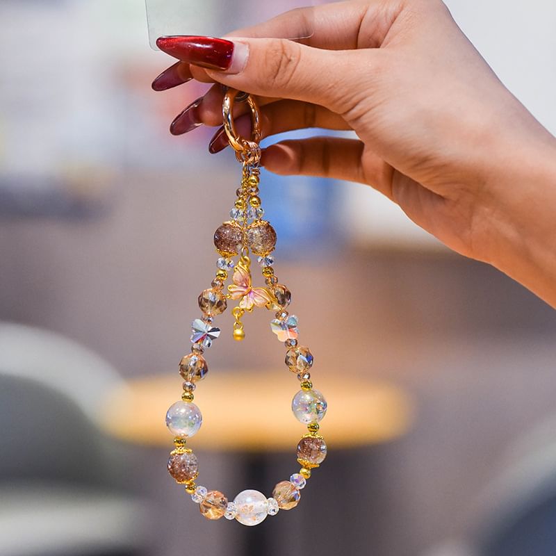 Crystal with Strap Phone Lanyard Faux Butterfly Pad