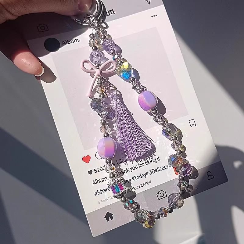 Bow Crystal Pad with Phone Strap Faux Lanyard