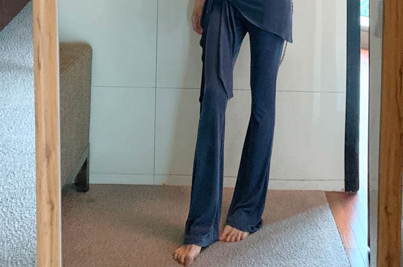 T-Shirt Crop Plain Short-Sleeve Waist Off / High Skirt Overlay Pants Shoulder Yoga