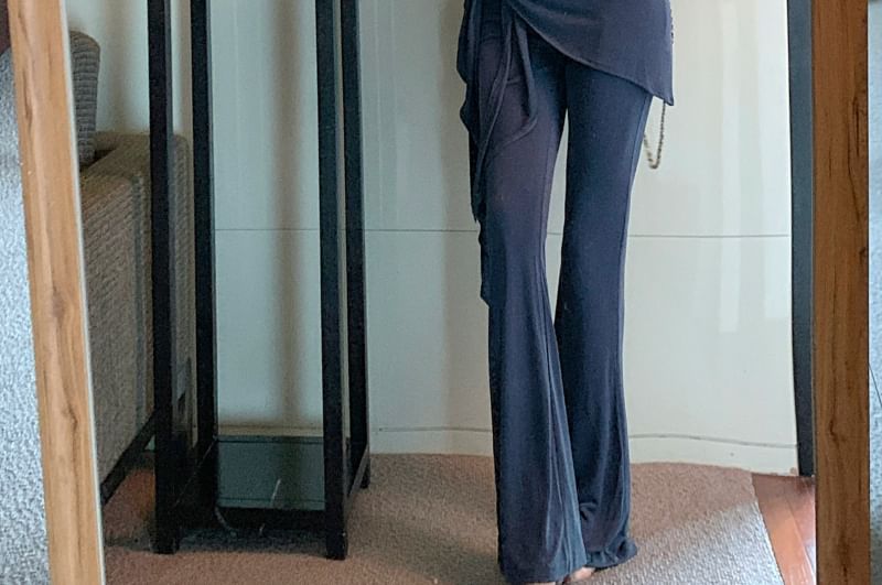 T-Shirt Crop Plain Short-Sleeve Waist Off / High Skirt Overlay Pants Shoulder Yoga