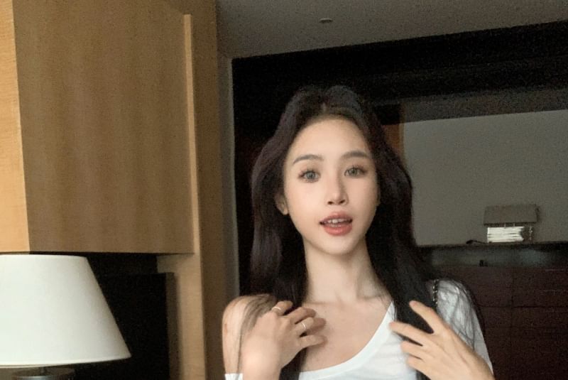 T-Shirt Crop Plain Short-Sleeve Waist Off / High Skirt Overlay Pants Shoulder Yoga