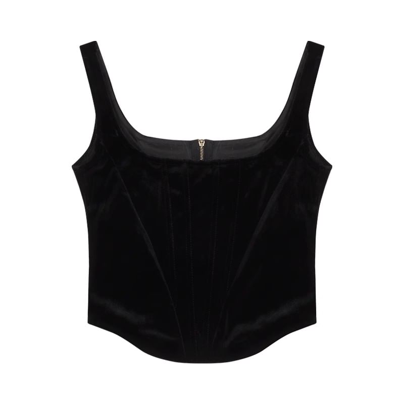 Leather Top Neck High Faux Rise Plain / Flared Square Camisole Pants