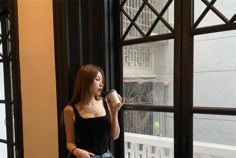 Leather Top Neck High Faux Rise Plain / Flared Square Camisole Pants