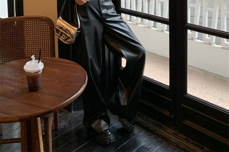 Leather Top Neck High Faux Rise Plain / Flared Square Camisole Pants