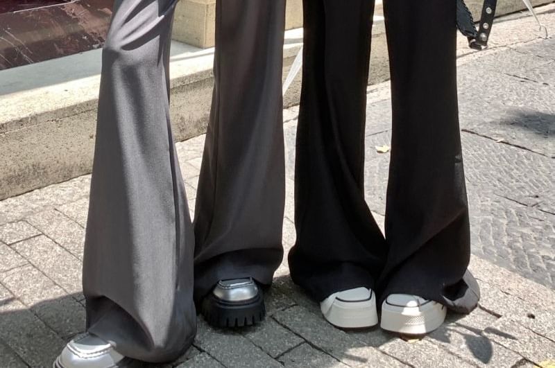 Plain Flared High Overlay Skirt Pants Waist