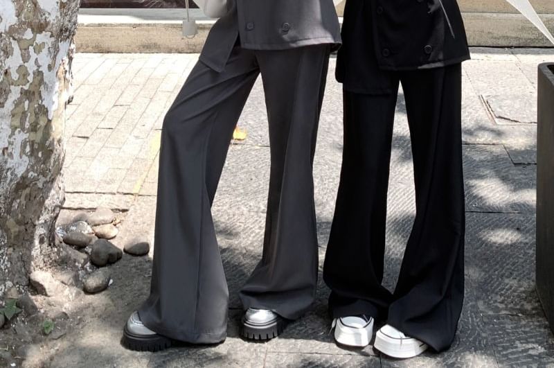 Plain Flared High Overlay Skirt Pants Waist