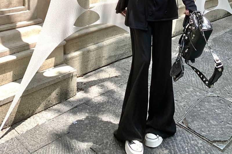 Plain Flared High Overlay Skirt Pants Waist