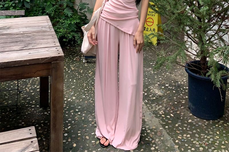 Drawstring / Waist Strapless Pants Leg Top Plain Wide Tube