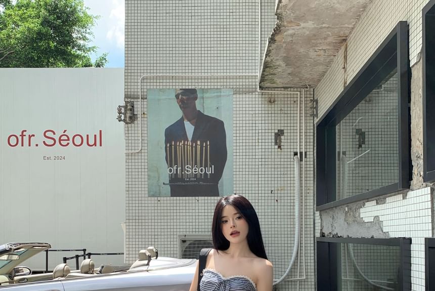 Tube Waist Top Pants Striped Wide Leg / Mid Strapless