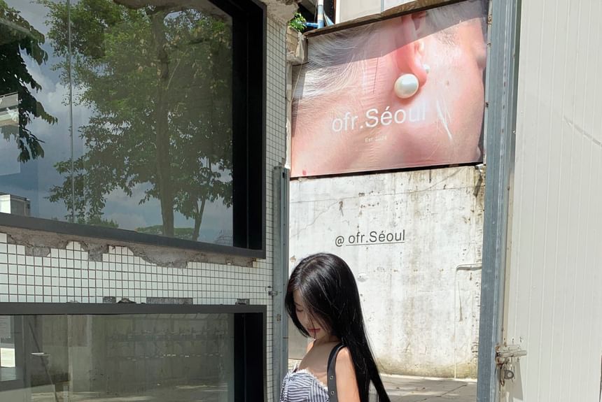 Tube Waist Top Pants Striped Wide Leg / Mid Strapless