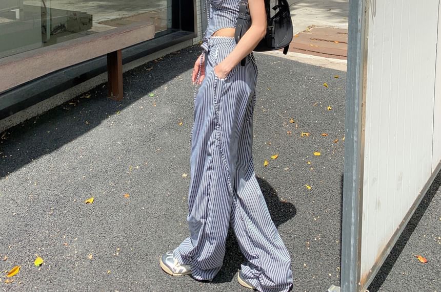 Tube Waist Top Pants Striped Wide Leg / Mid Strapless