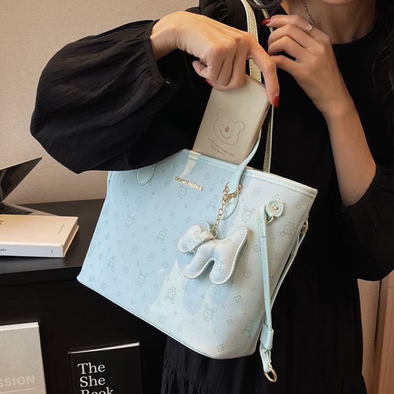 Faux Leather Tote Drawstring Patterned Bag