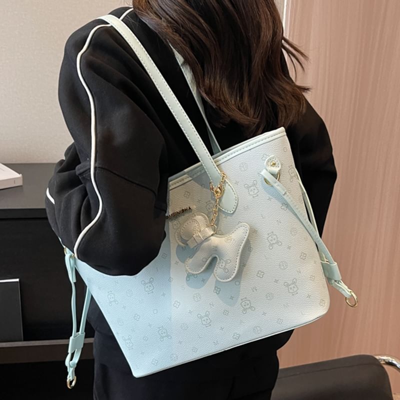 Faux Leather Tote Drawstring Patterned Bag