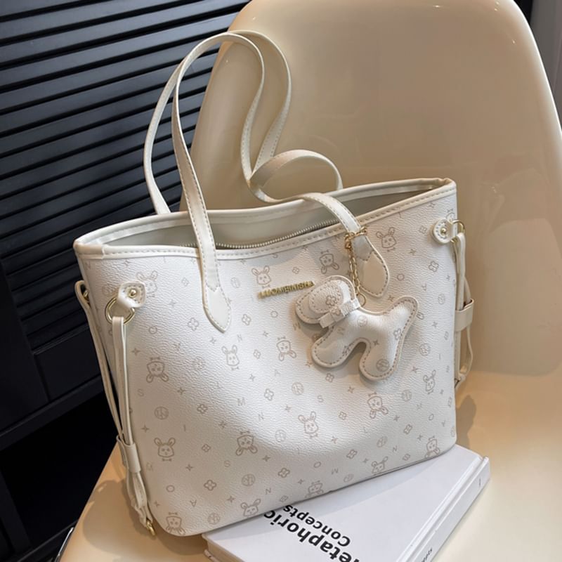 Faux Leather Tote Drawstring Patterned Bag