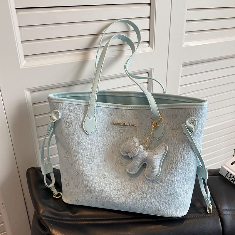 Faux Leather Tote Drawstring Patterned Bag