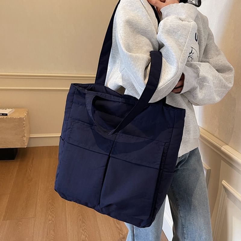 Bag Tote Flap Fabric Pocket Plain