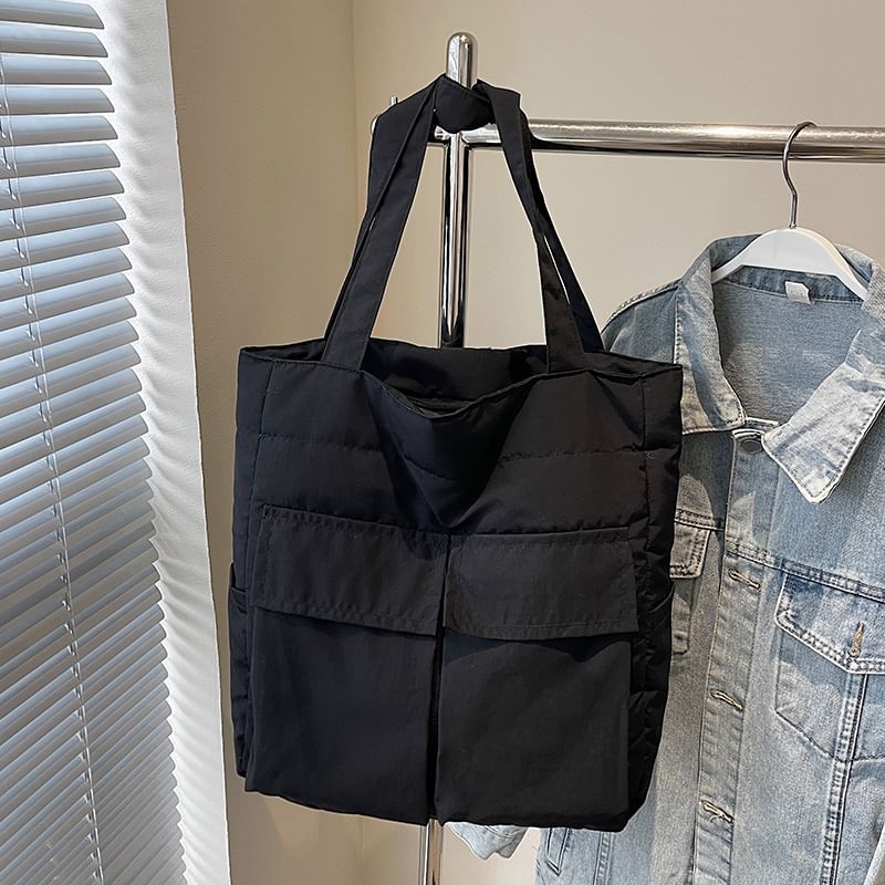 Bag Tote Flap Fabric Pocket Plain