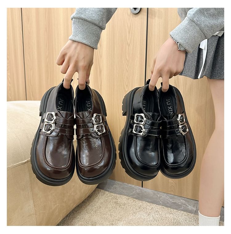 Faux Plain Platform Shoes Leather Buckled