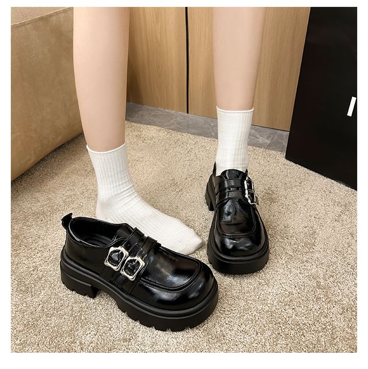 Faux Plain Platform Shoes Leather Buckled