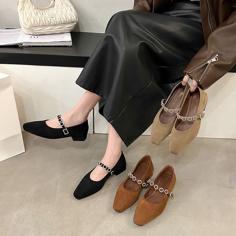 Pumps Mary Accent Heel Rhinestone Jane Chunky