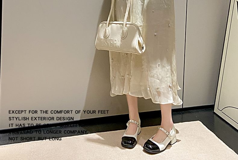 Accent Cap Toe Pearl Mary Faux Pumps Heel Chunky Jane