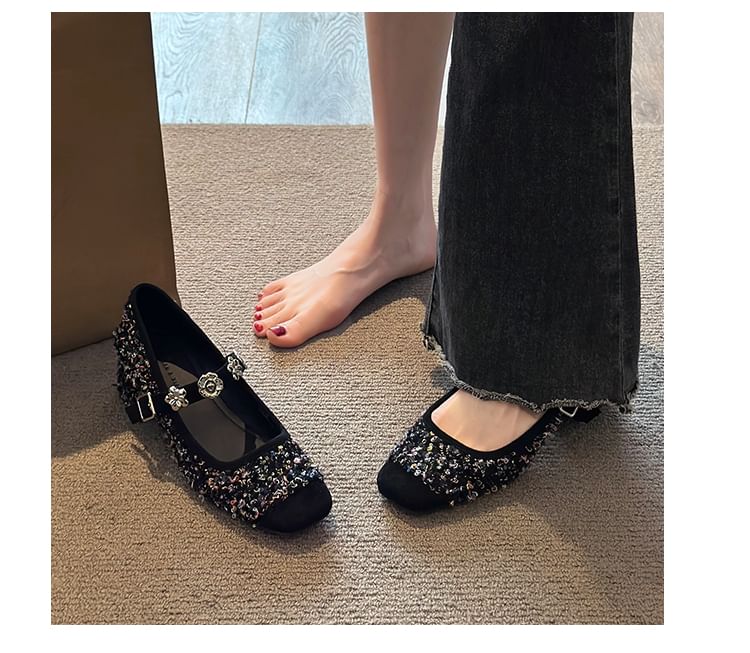 Pumps Metal Heel Sequin Jane Chunky Accent Mary