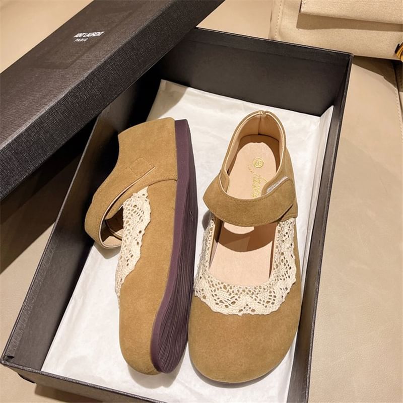 Trim Toe Lace Round Jane Flats Mary