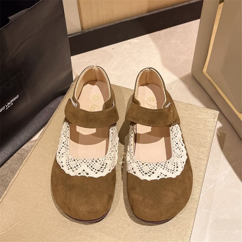 Trim Toe Lace Round Jane Flats Mary