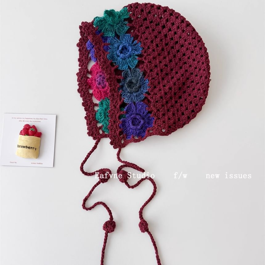Hat Knit Crochet Bonnet Floral