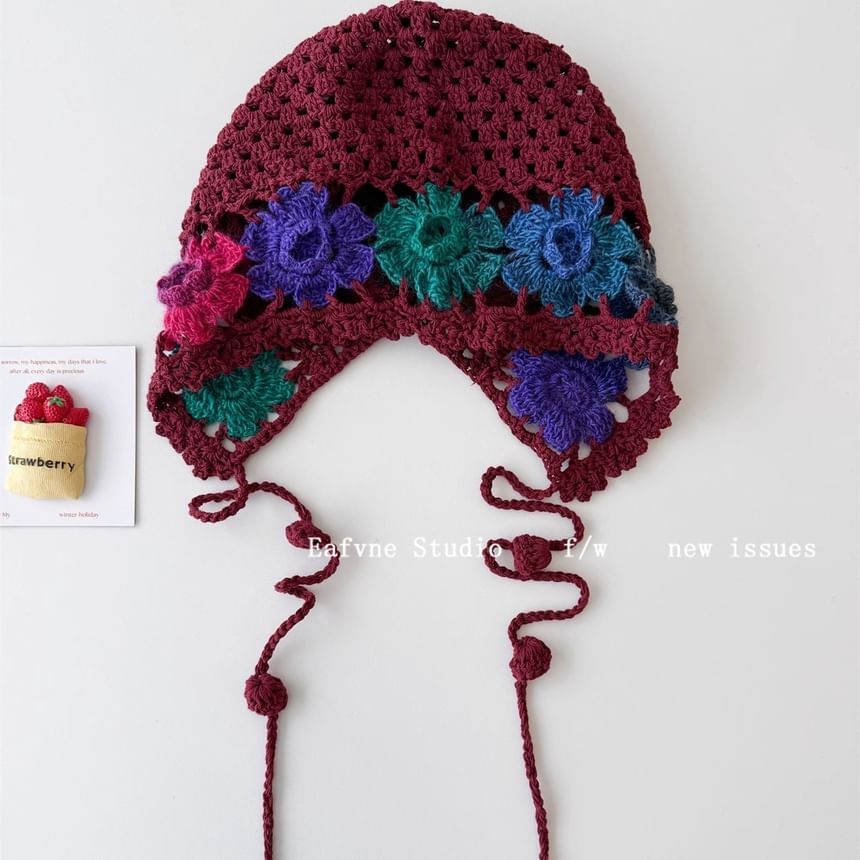 Hat Knit Crochet Bonnet Floral