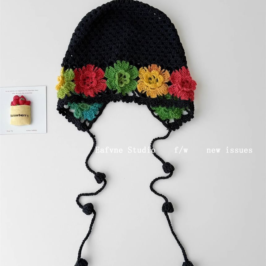 Hat Knit Crochet Bonnet Floral