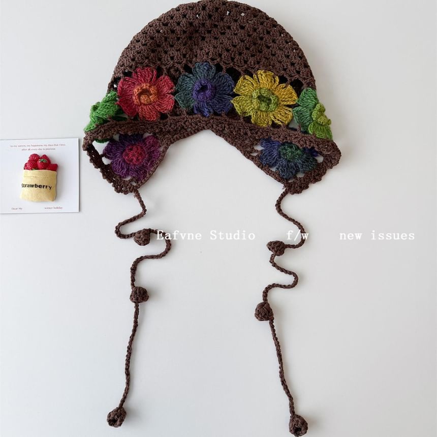 Hat Knit Crochet Bonnet Floral