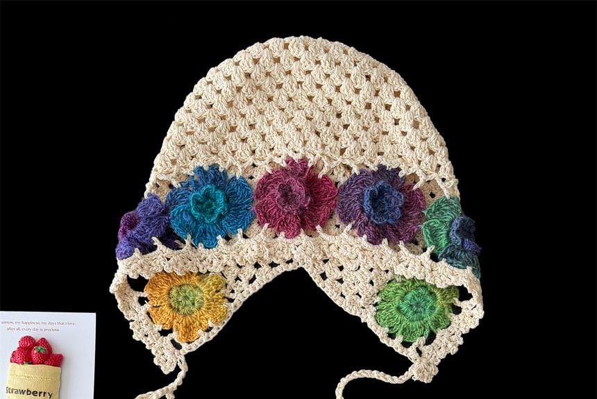 Hat Knit Crochet Bonnet Floral