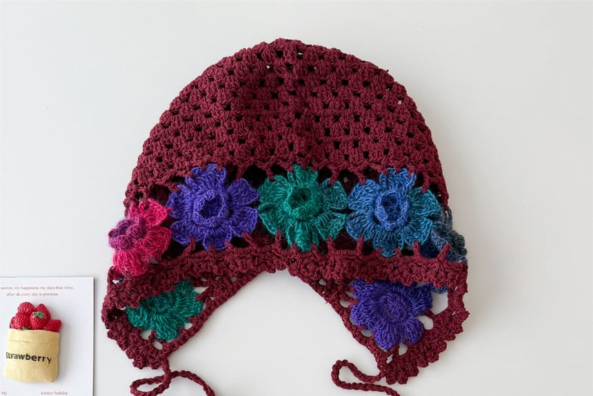 Hat Knit Crochet Bonnet Floral