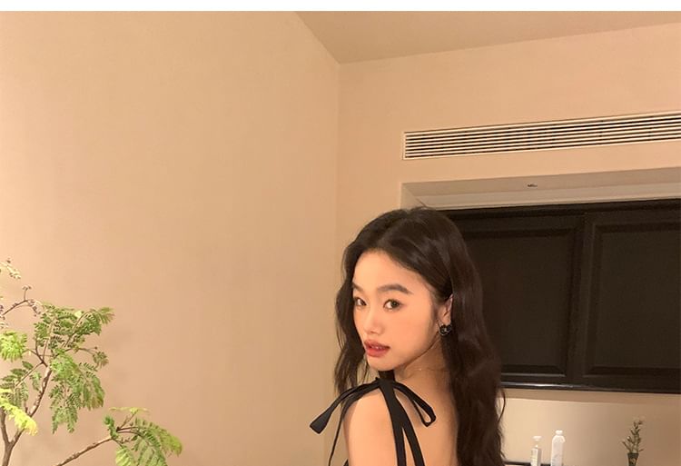 Dress Tie A-Line Maxi Shoulder Plain