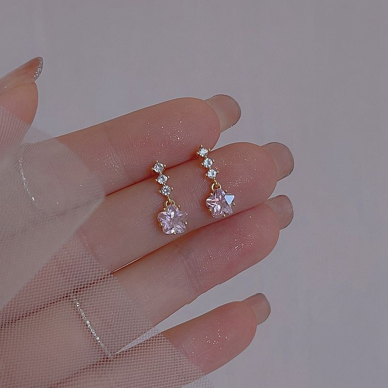 Earring Star Dangle Rhinestone Alloy