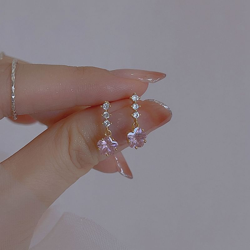 Earring Star Dangle Rhinestone Alloy