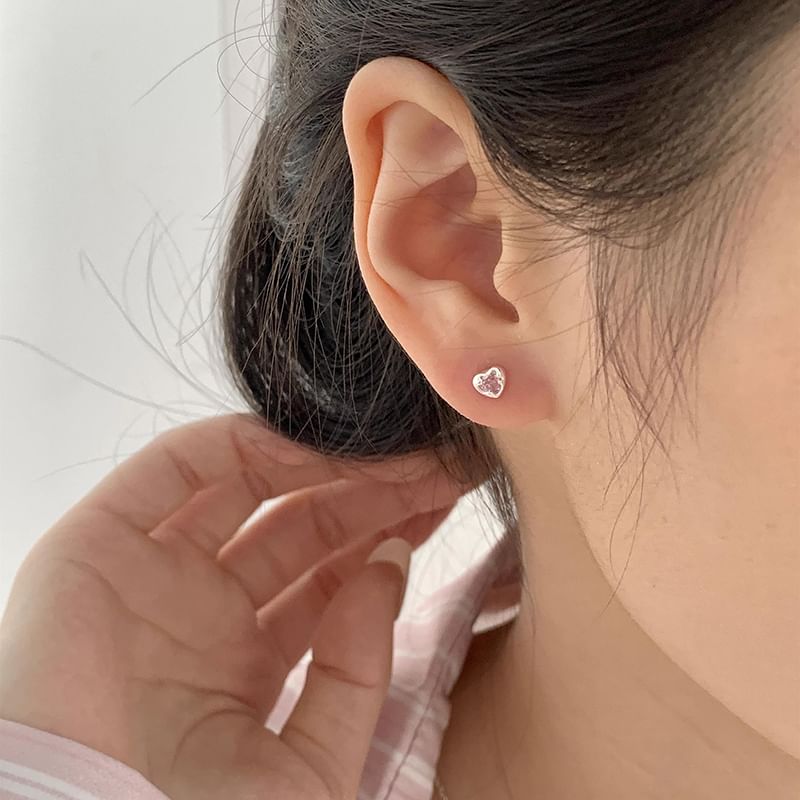 Earring Heart Alloy Rhinestone Stud