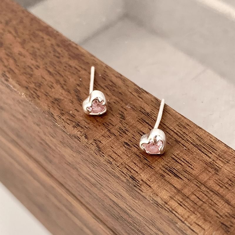Earring Heart Alloy Rhinestone Stud