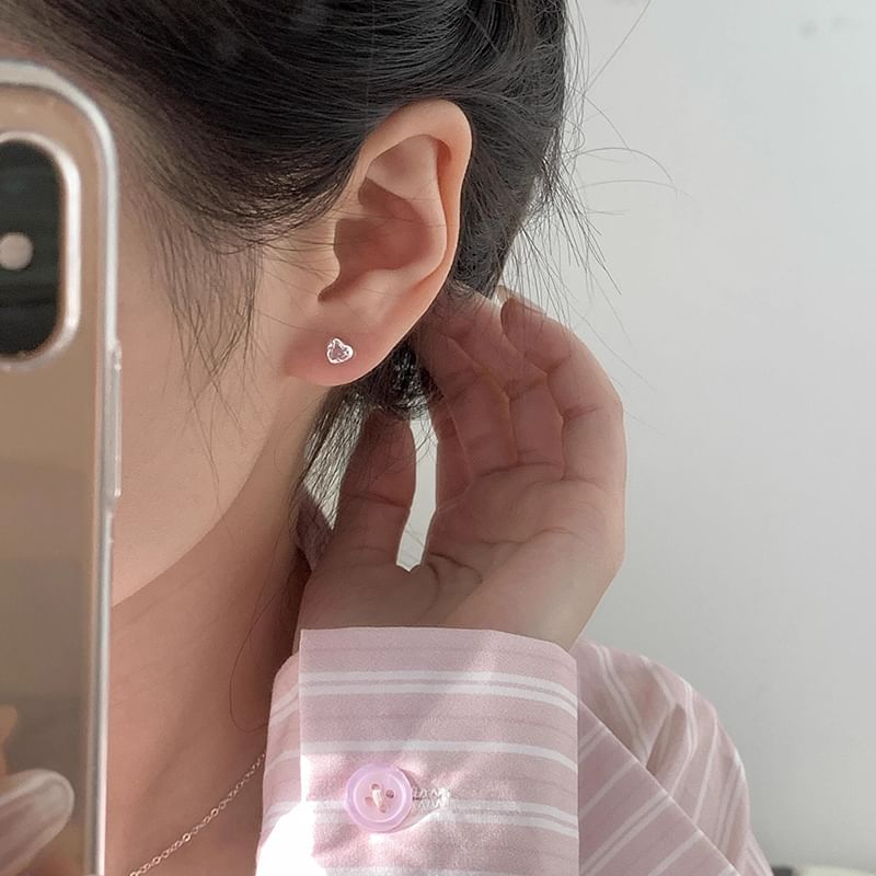 Earring Heart Alloy Rhinestone Stud