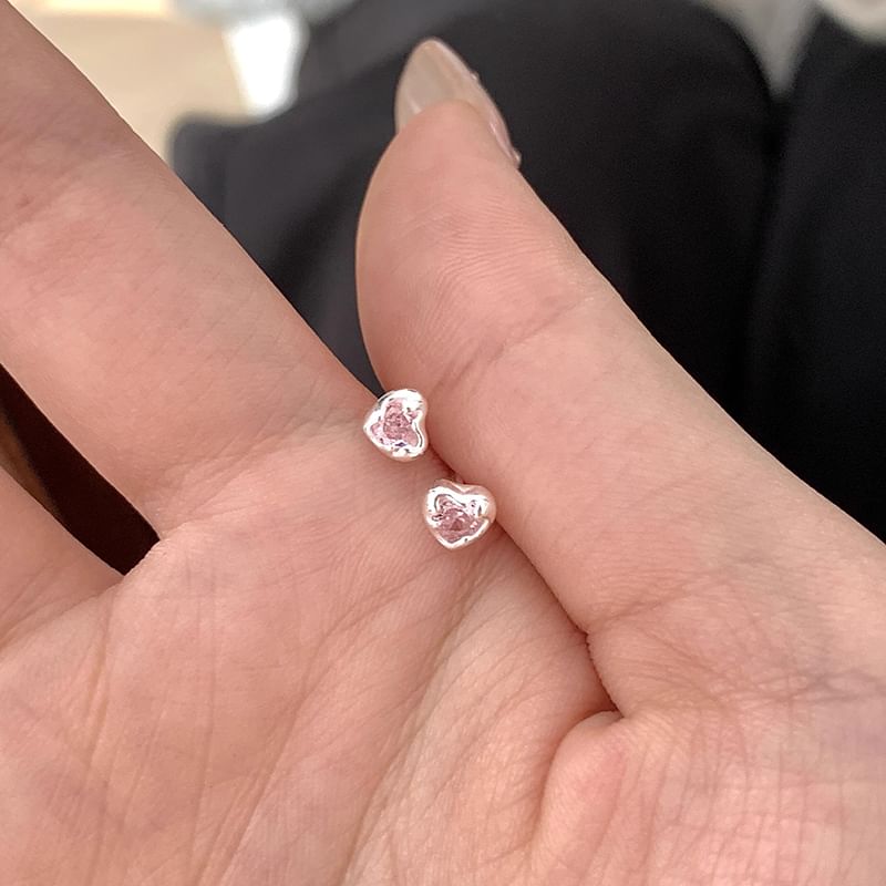 Earring Heart Alloy Rhinestone Stud