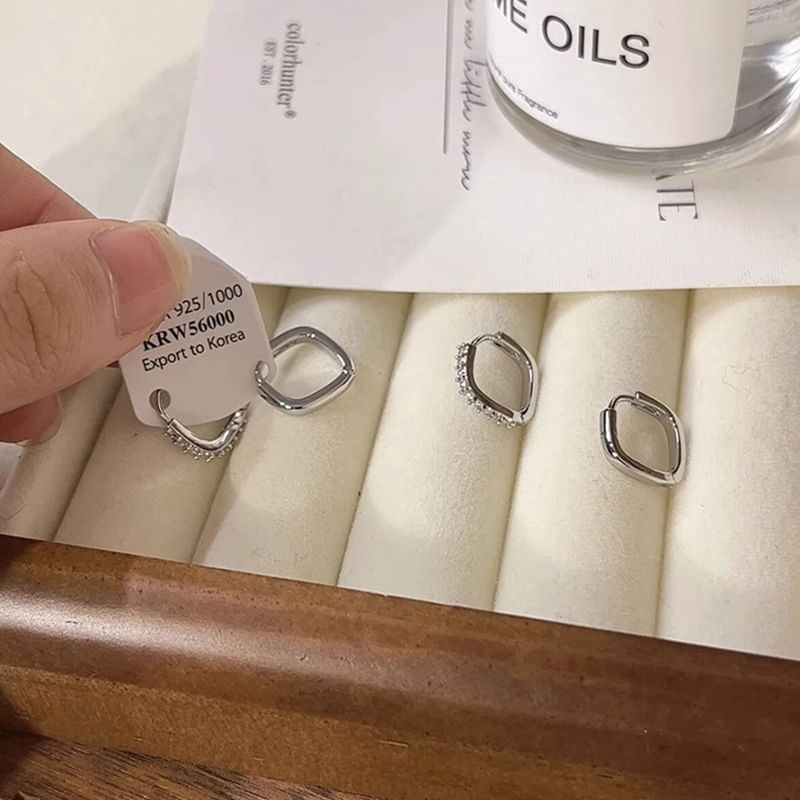 Square Huggie Rhinestone Earring Polished / Alloy