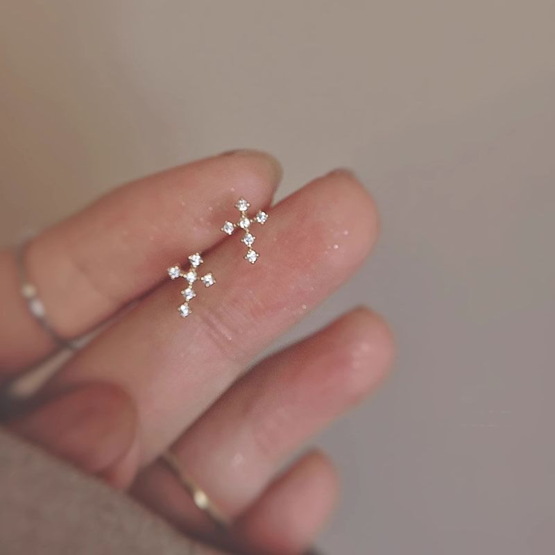Alloy Stud Earring Rhinestone Cross